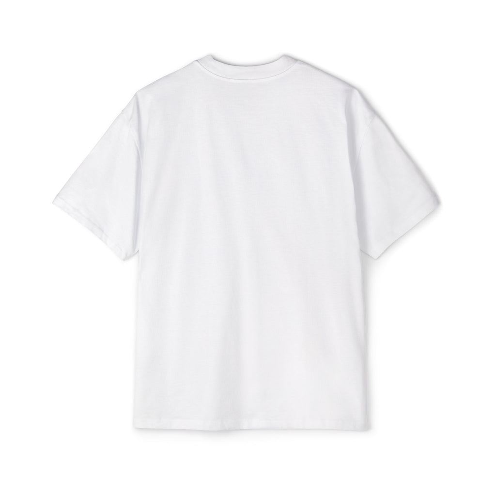 Camiseta oversized blanca hombre vista trasera - Fit relajado hombros caídos - Threadz
