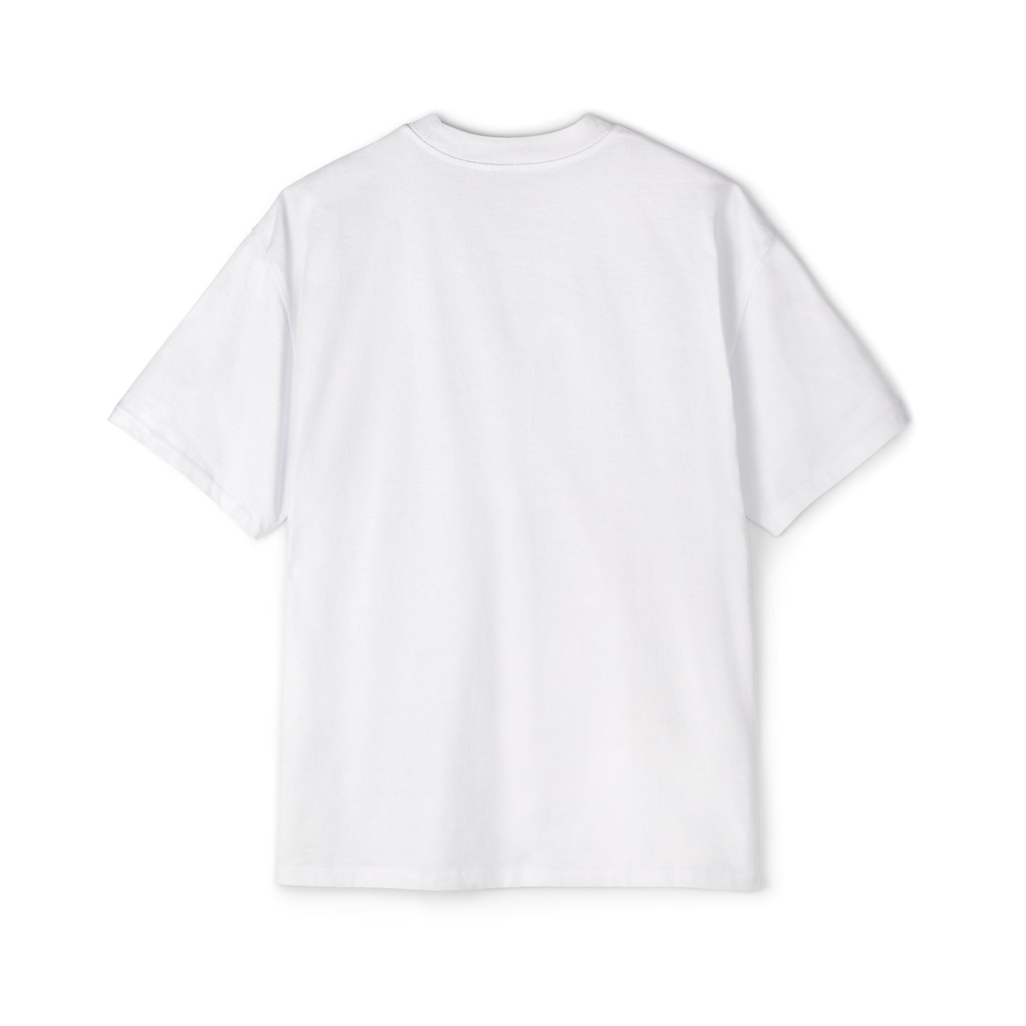 Camiseta oversized blanca hombre vista trasera - Fit relajado hombros caídos - Threadz